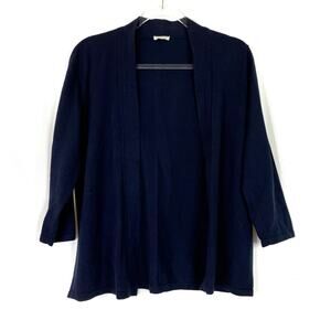 Talbots Outlet | Navy 100% Cotton Open Front 3/4 Sleeve Cardigan Sweater Large